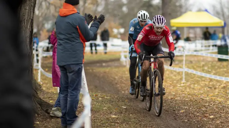 Michael van den Ham and Marc-Andre Fortier battled at Canadian Nats. 2019 Shimano Canadian Cyclocross National Championships. © Nick Iwanyshyn