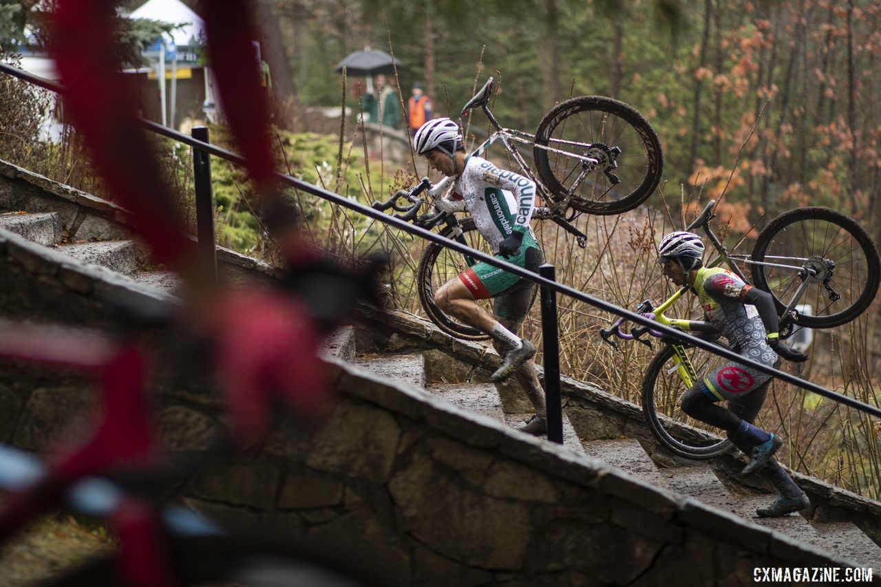 Curtis White and Kerry Werner battled up the stairs at the 2019 Pan-American Championships. © Nick Iwanyshyn