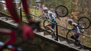 Curtis White and Kerry Werner battled up the stairs at the 2019 Pan-American Championships. © Nick Iwanyshyn