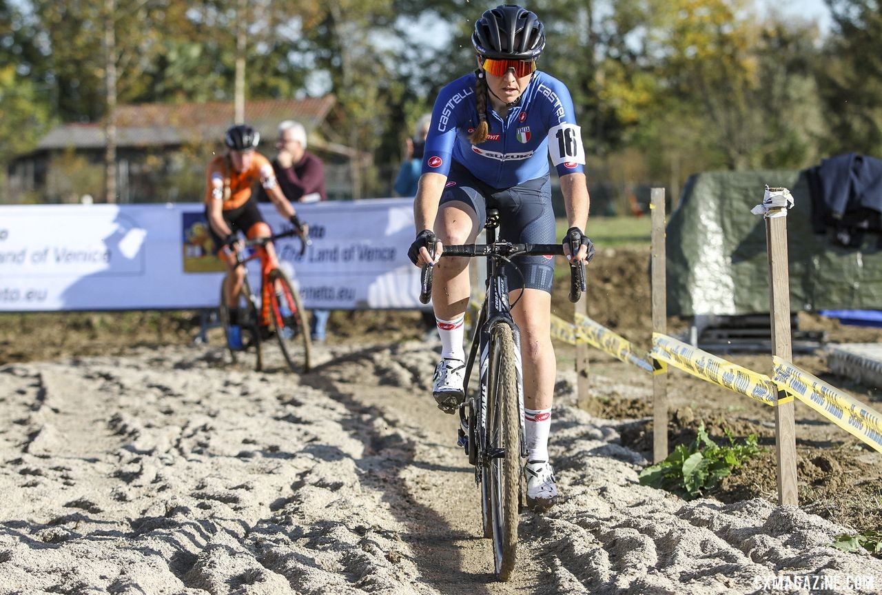 Eva Lechner had a strong ride, finishing second. 2019 European Cyclocross Championships, Silvelle, Italy. © B. Hazen / Cyclocross Magazine