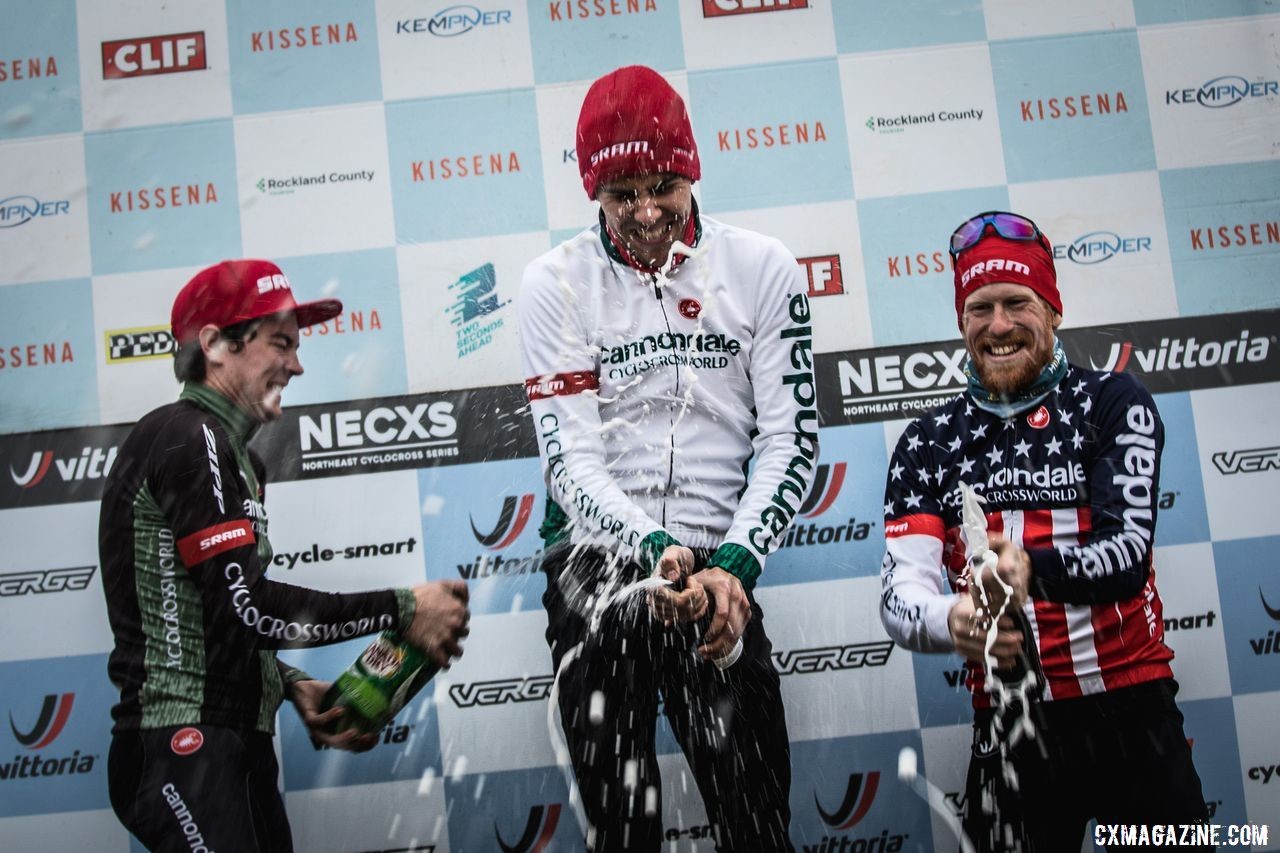 The Cannondale p/b CyclocrossWorld team celebrates its Day 2 sweep in New York. 2019 Supercross Cup Day 2. © Angelica Dixon