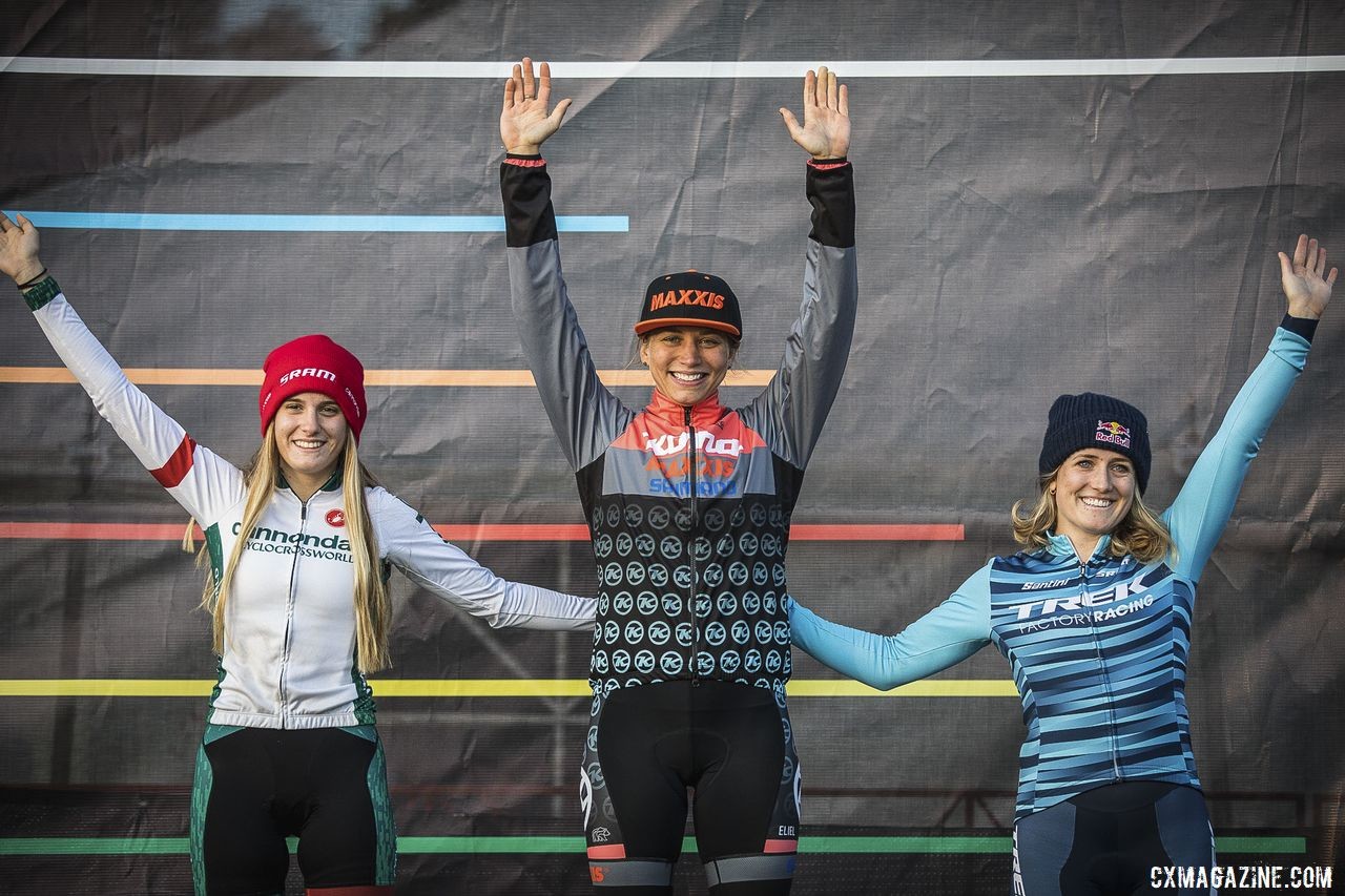 Elite Women's podium: Rebecca Fahringer, Katie Clouse and Ellen Noble. 2019 Really Rad Festival of Cyclocross Day 2. © Angelica Dixon