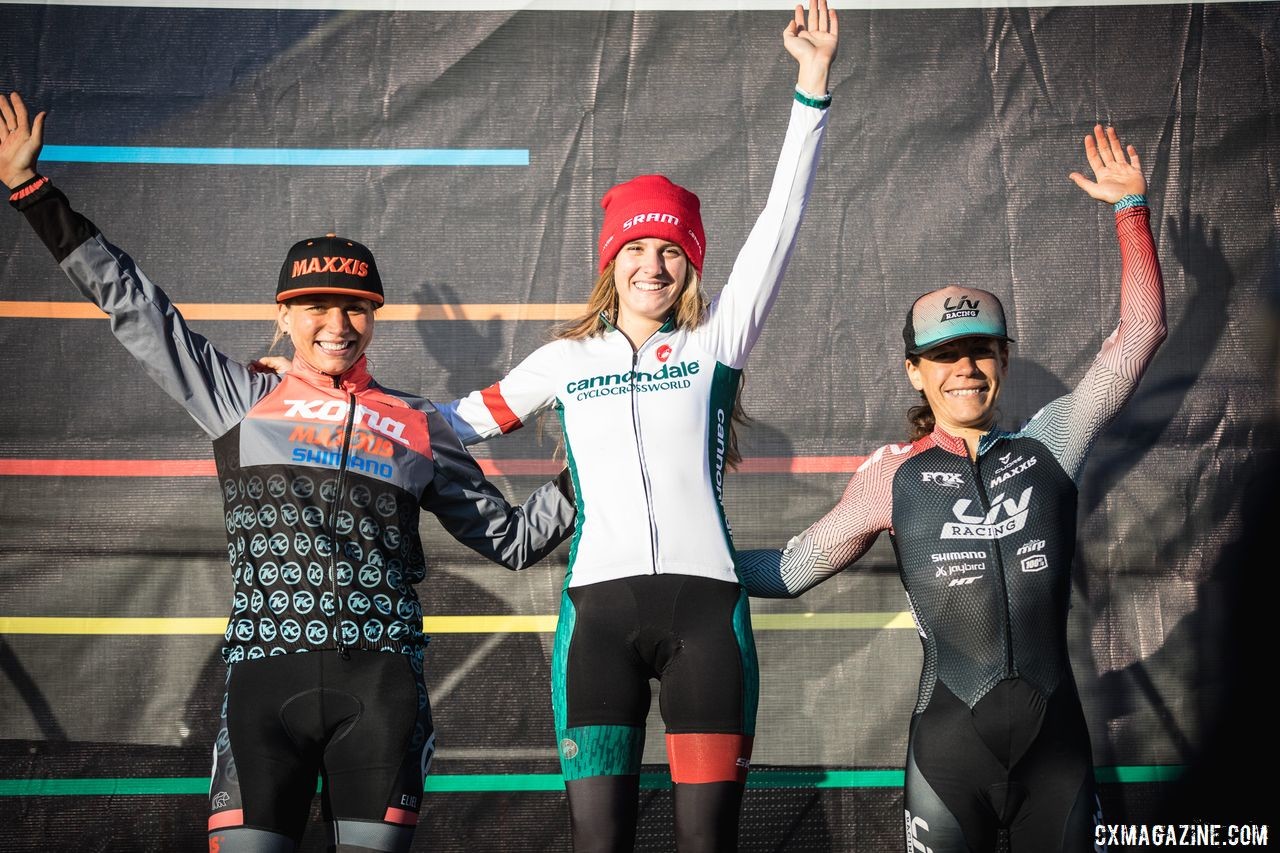 Elite Women's podium: Katie Clouse, Rebecca Fahringer and Crystal Anthony. 2019 Really Rad Festival of Cyclocross Day 1. © Angelica Dixon