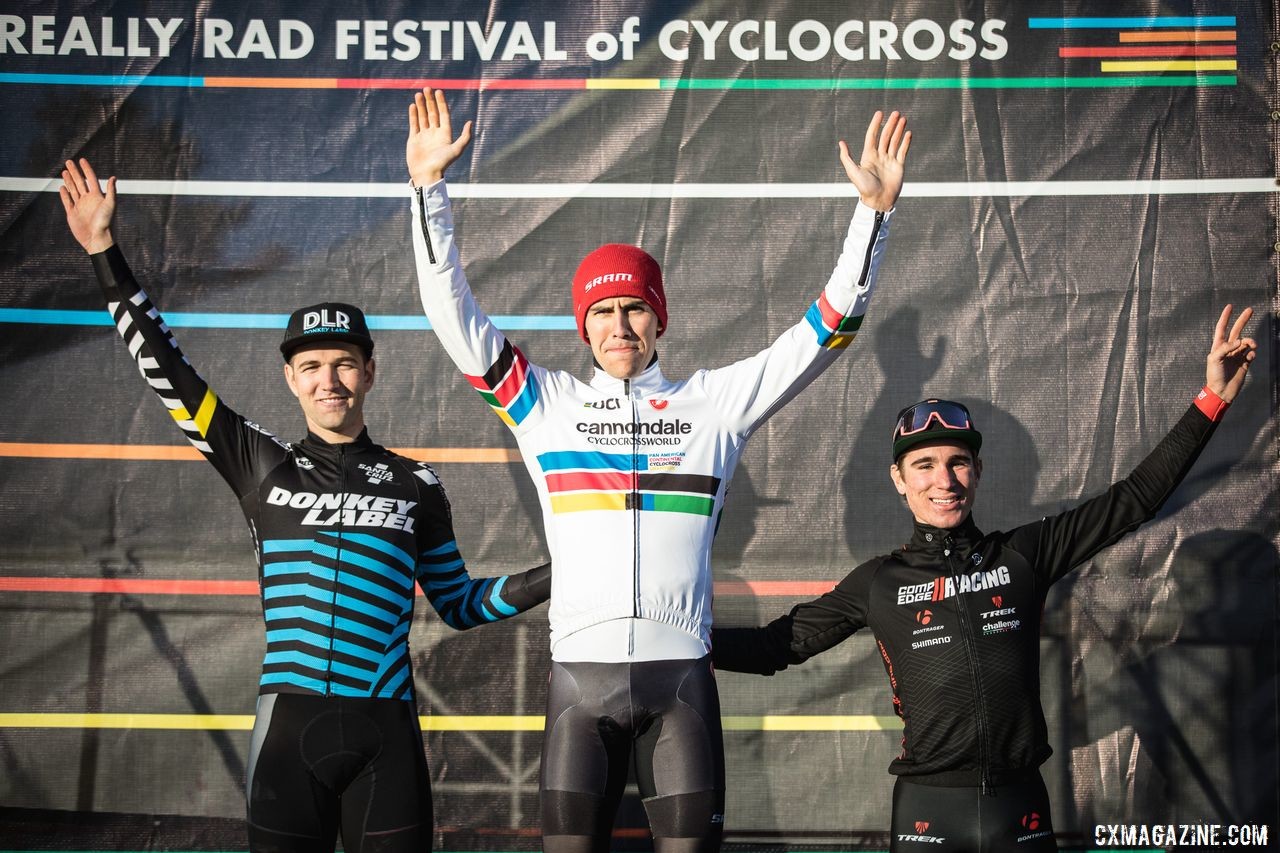 Elite Men's podium: Curtis White, Tobin Ortenblad and Sam Noel. 2019 Really Rad Festival of Cyclocross Day 1. © Angelica Dixon