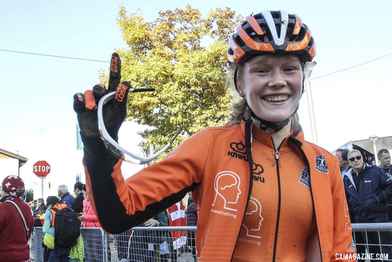Puck Pieterse is one of the Junior Dutch women riding strong this year. 2019 European Cyclocross Championships, Silvelle, Italy. © B. Hazen / Cyclocross Magazine