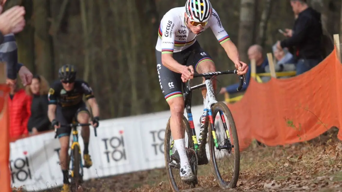 Mathieu van der Poel faced a tough chase back to the front. 2019 World Cup Tabor. © B. Hazen / Cyclocross Magazine