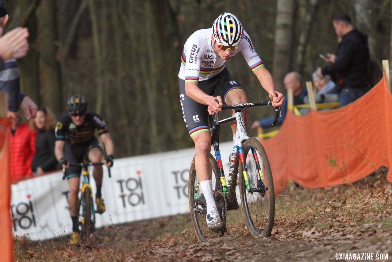 Mathieu van der Poel faced a tough chase back to the front. 2019 World Cup Tabor. © B. Hazen / Cyclocross Magazine