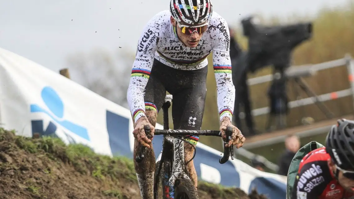 Mathieu van der Poel faced a tough challenge from the Pauwels Sauzen team. 2019 Superprestige Ruddervoorde. © B. Hazen / Cyclocross Magazine