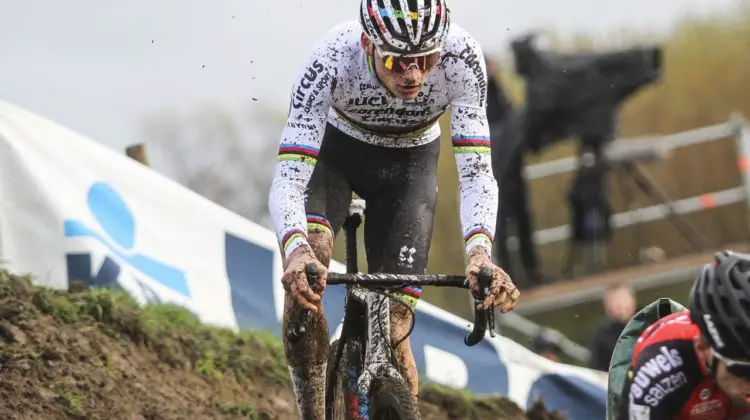 Mathieu van der Poel faced a tough challenge from the Pauwels Sauzen team. 2019 Superprestige Ruddervoorde. © B. Hazen / Cyclocross Magazine