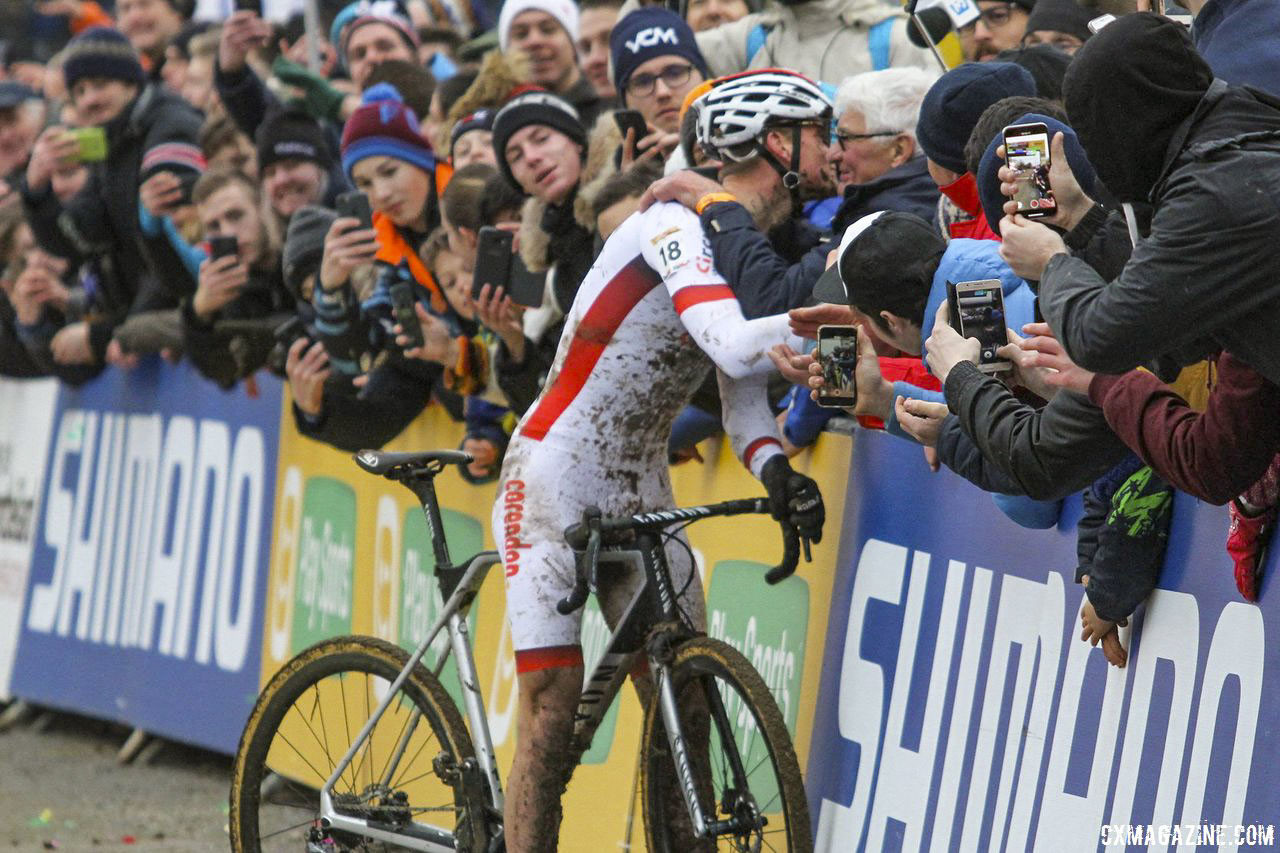 Mathieu van der Poel will take the Tabor start line with a heavy heart after the passing of his grandfather Raymond Poulidor. 2018 Telenet UCI World Cup Nommay. © B. Hazen / Cyclocross Magazine