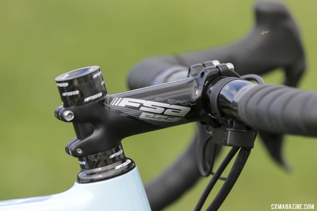 An FSA Energy alloy stem held Hecht's handlebar. Gage Hecht's 2019 Donnelly C//C Cyclocross Bike. © Z. Schuster / Cyclocross Magazine