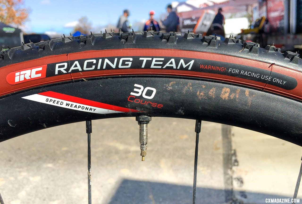 IRC's prototype mud tubeless cyclocross clincher, as seen on Sammi Runnels bike in Cincy. © B. Grant / Cyclocross Magazine