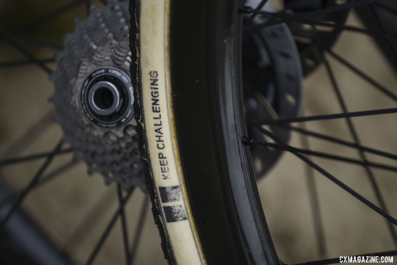 Team Sunweb's logo and "Keep Challenging" motto grace Nieuwenhuis' Dugast tubulars. Joris Nieuwenhuis' Cervélo Áspero Cyclocross Bike. © L. Haumesser / Cyclocross Magazine