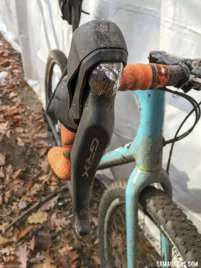 The new GRX RX810 shift-brake levers are designed for easier braking while on the hoods. Geoff Kabush's 2019 Iceman Cometh OPEN WI.DE. © B. Grant / Cyclocross Magazine