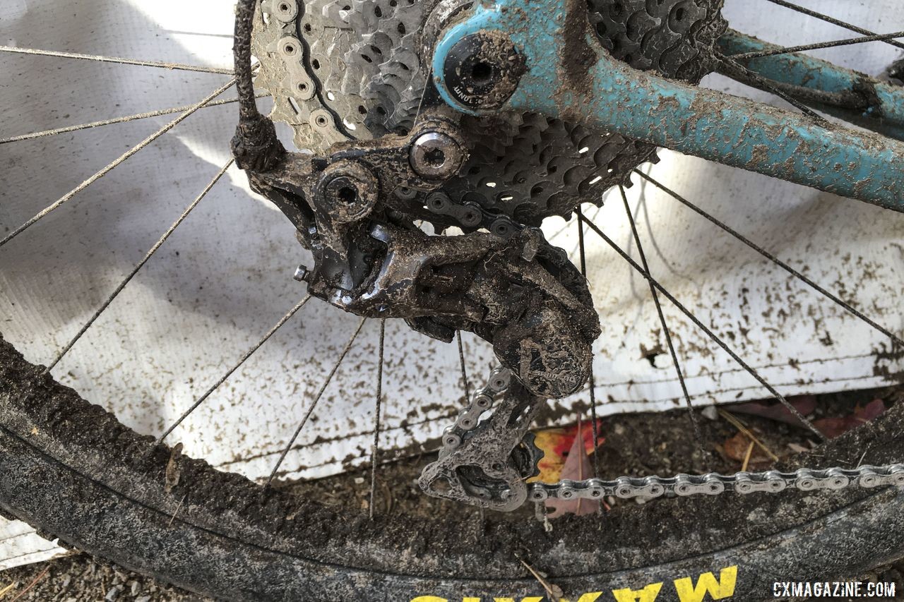 Running a 1x system, Kabush used the RX812 long-cage derailleur to fit an 11-40t cassette. Geoff Kabush's 2019 Iceman Cometh OPEN WI.DE. © B. Grant / Cyclocross Magazine