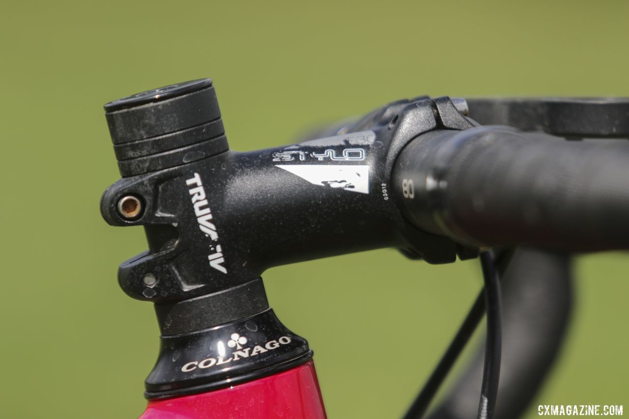 Larkin's "T-Rex arms" led her to run a 75mm Truvativ Stylo stem. Maria Larkin's Colnago Prestige Cyclocross Bike. © D. Mable / Cyclocross Magazine