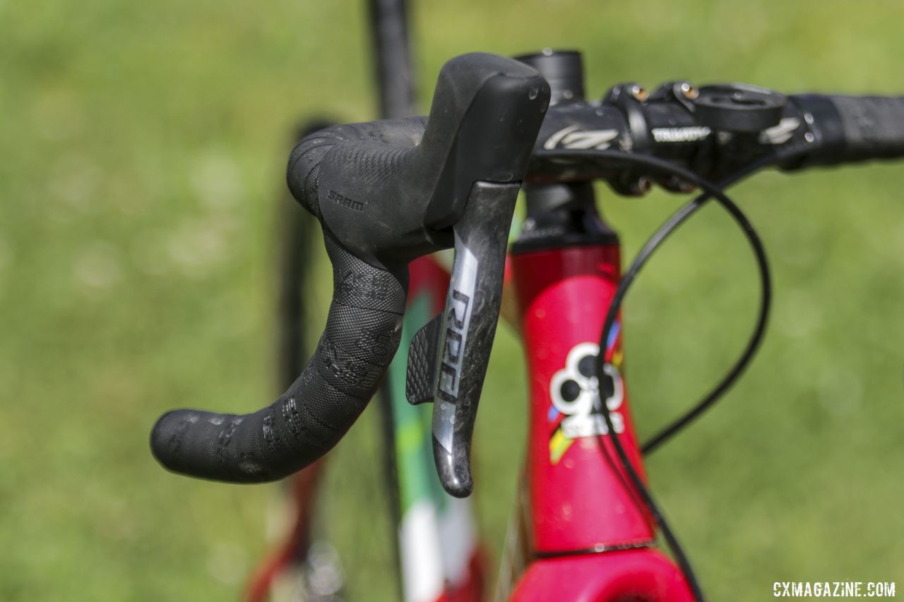 SRAM Red eTap AXS shift-brake levers complemented Larkin's Red eTap AXS derailleurs and disc calipers. Maria Larkin's Colnago Prestige Cyclocross Bike. © D. Mable / Cyclocross Magazine