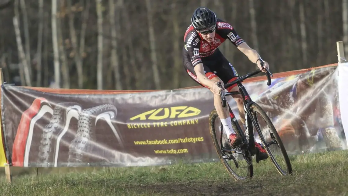 Michael Vanthourenhout attacked several times in support of his teammate Eli Iserbyt. 2019 World Cup Tabor, Czech Republic. © B. Hazen / Cyclocross Magazine