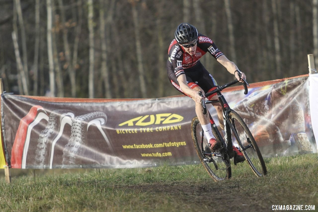 Michael Vanthourenhout attacked several times in support of his teammate Eli Iserbyt. 2019 World Cup Tabor, Czech Republic. © B. Hazen / Cyclocross Magazine