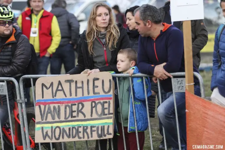 Mathieu van der Poel had some young fans at Saturday's race. 2019 World Cup Tabor, Czech Republic. © B. Hazen / Cyclocross Magazine