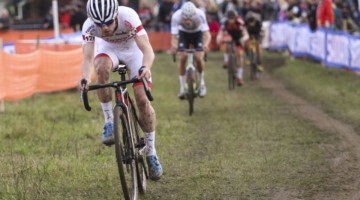 Eli Iserbyt tried what he could to drop Van der Poel. 2019 World Cup Tabor, Czech Republic. © B. Hazen / Cyclocross Magazine