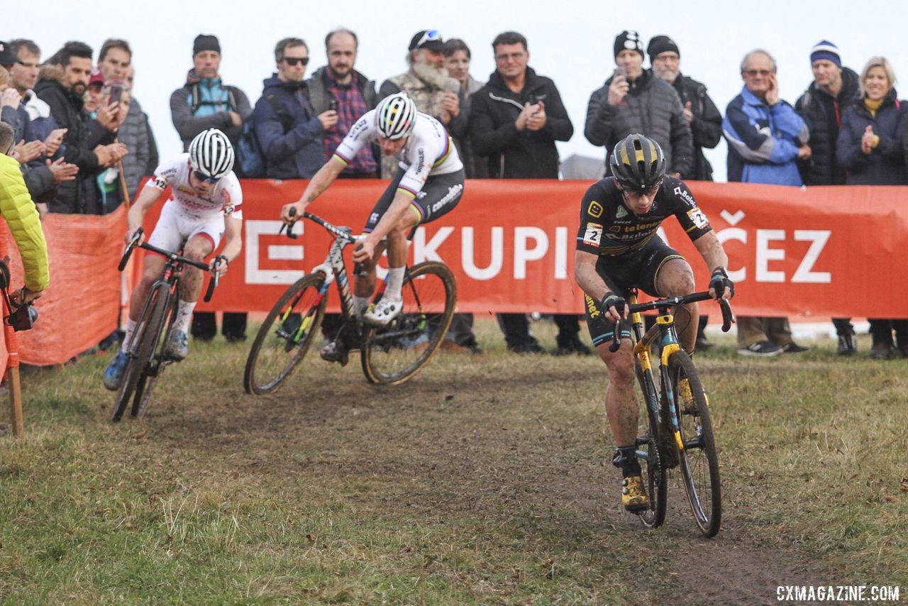 Lars van der Haar was aggressive in the lead group and took the lead late in the race. 2019 World Cup Tabor, Czech Republic. © B. Hazen / Cyclocross Magazine