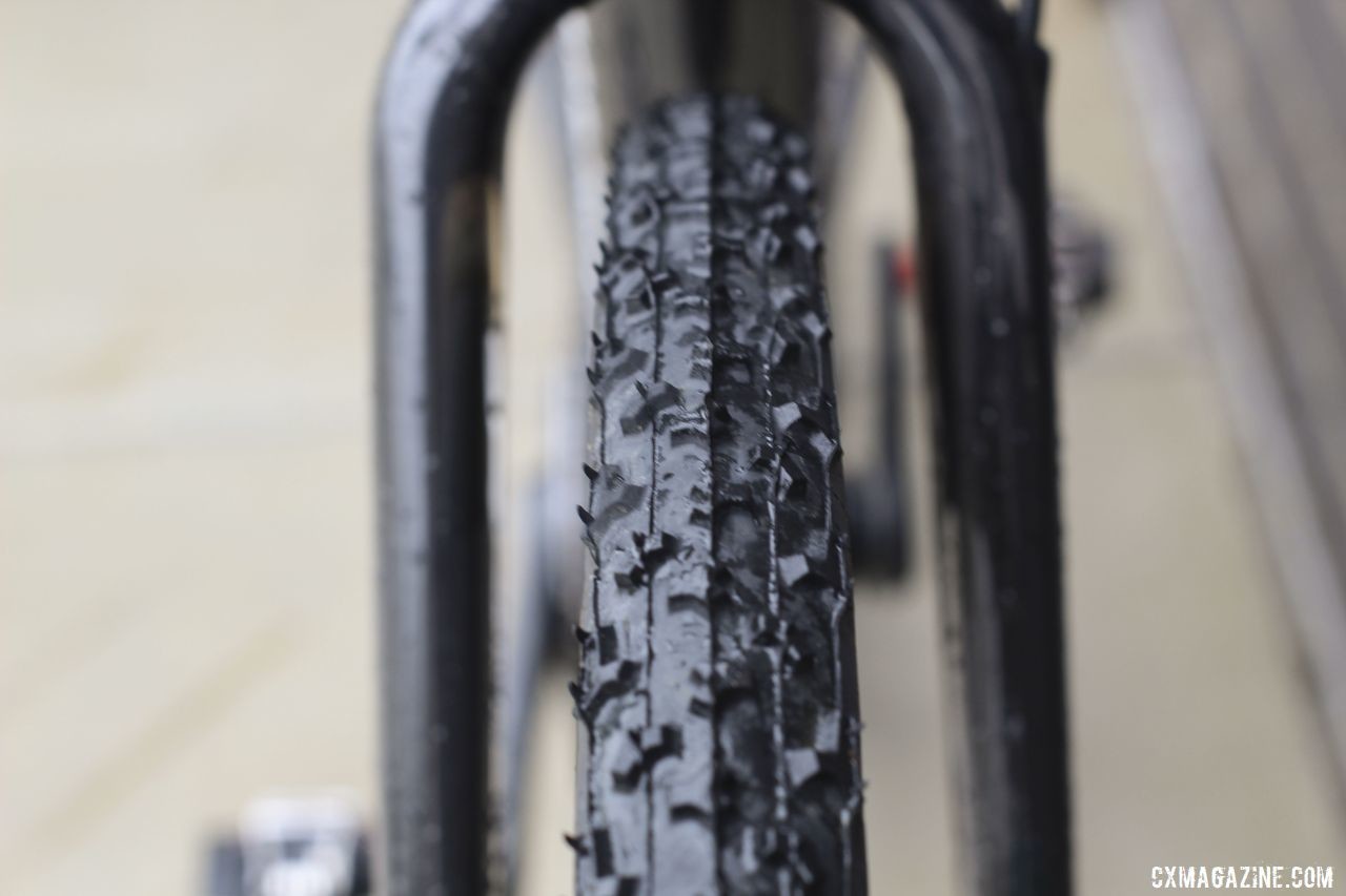 The 2019 Stigmata has vastly improved tire capacity making UCI legal tires appear a little thin. Tobin Ortenblad's 2019 Santa Cruz Stigmata Cyclocross Bike, Waterloo World Cup