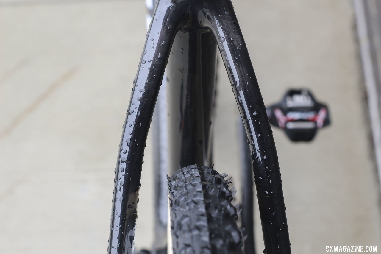 Bridgeless seat stays have become popular in recent years. Elminating the bridge increases both mud shedding capability and vertical compliance. Tobin Ortenblad's 2019 Santa Cruz Stigmata Cyclocross Bike, Waterloo World Cup