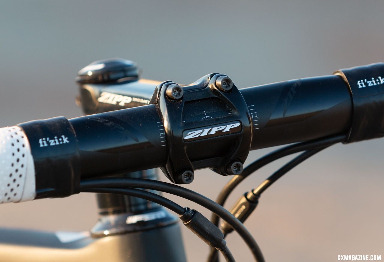 Viathon's G.1 carbon gravel bike doesn't penny pinch with house brand components, and features a Zipp Service Course SL cockpit. © A. Yee / Cyclocross Magazine