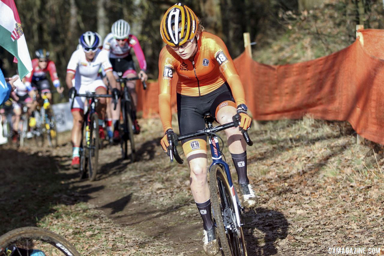 Puck Pieterse blended in with her surroundings but stood out with a ninth-place finish. 2019 World Cup Tabor, Czech Republic. © B. Hazen / Cyclocross Magazine