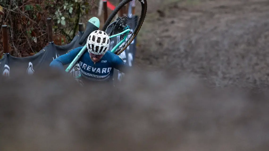 Tyler Orschel begins his ascent of the first climb one last time. Collegiate Varsity Men. 2019 Cyclocross National Championships, Lakewood, WA. © A. Yee / Cyclocross Magazine