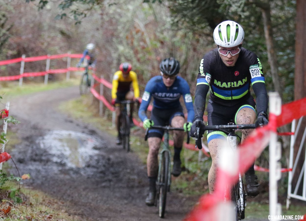 Caleb Swartz takes the lead on lap two and never looks back. Collegiate Varsity Men. 2019 Cyclocross National Championships, Lakewood, WA. © D. Mable / Cyclocross Magazine