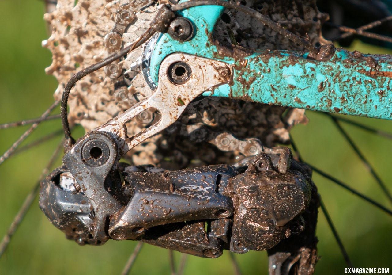 Team S&M CX ran new direct-mount deraileur hangers from Wheels Manufacturing that eliminate the need for a B-link with the RX805 rear derailleur. Clara Honsinger's swapped her old traditional hanger on her three-year-old Major Jake for a Direct Mount hanger to win the 2019 Elite Women's title. 2019 USA Cycling Cyclocross National Championships bike profiles, Lakewood, WA. © A. Yee / Cyclocross Magazine