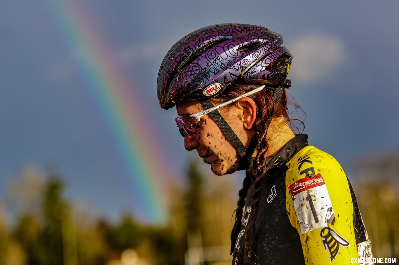 Rainbows and unicorns. Sammi Runnels, Collegiate Varsity Women's Silver medalist. Collegiate Varsity Women. 2019 Cyclocross National Championships, Lakewood, WA. © D. Mable / Cyclocross Magazine