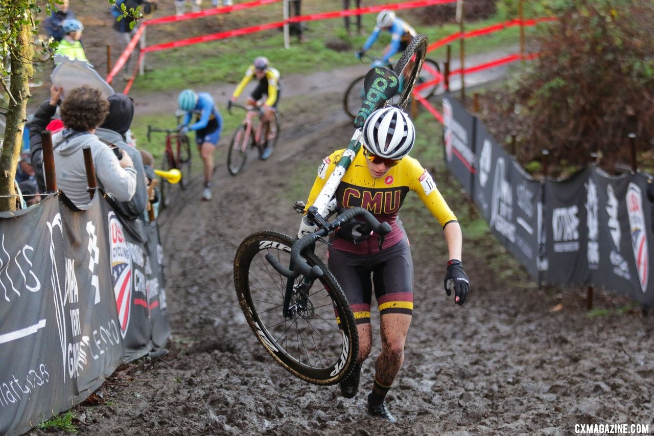 It was an early escape for Katie Clouse. Collegiate Varsity Women. 2019 Cyclocross National Championships, Lakewood, WA. © D. Mable / Cyclocross Magazine