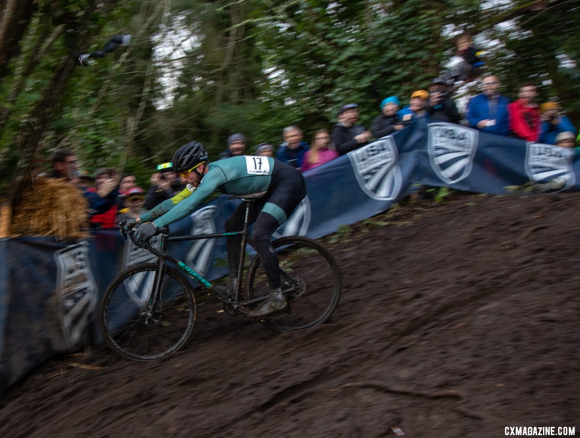 Ben Frederick is not happy with his line choice. Elite Men. 2019 Cyclocross National Championships, Lakewood, WA. © A. Yee / Cyclocross Magazine