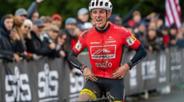 Gage Hecht is exuberant as he crosses the finish as Elite Men's National Champion. Elite Men. 2019 Cyclocross National Championships, Lakewood, WA. © A. Yee / Cyclocross Magazine