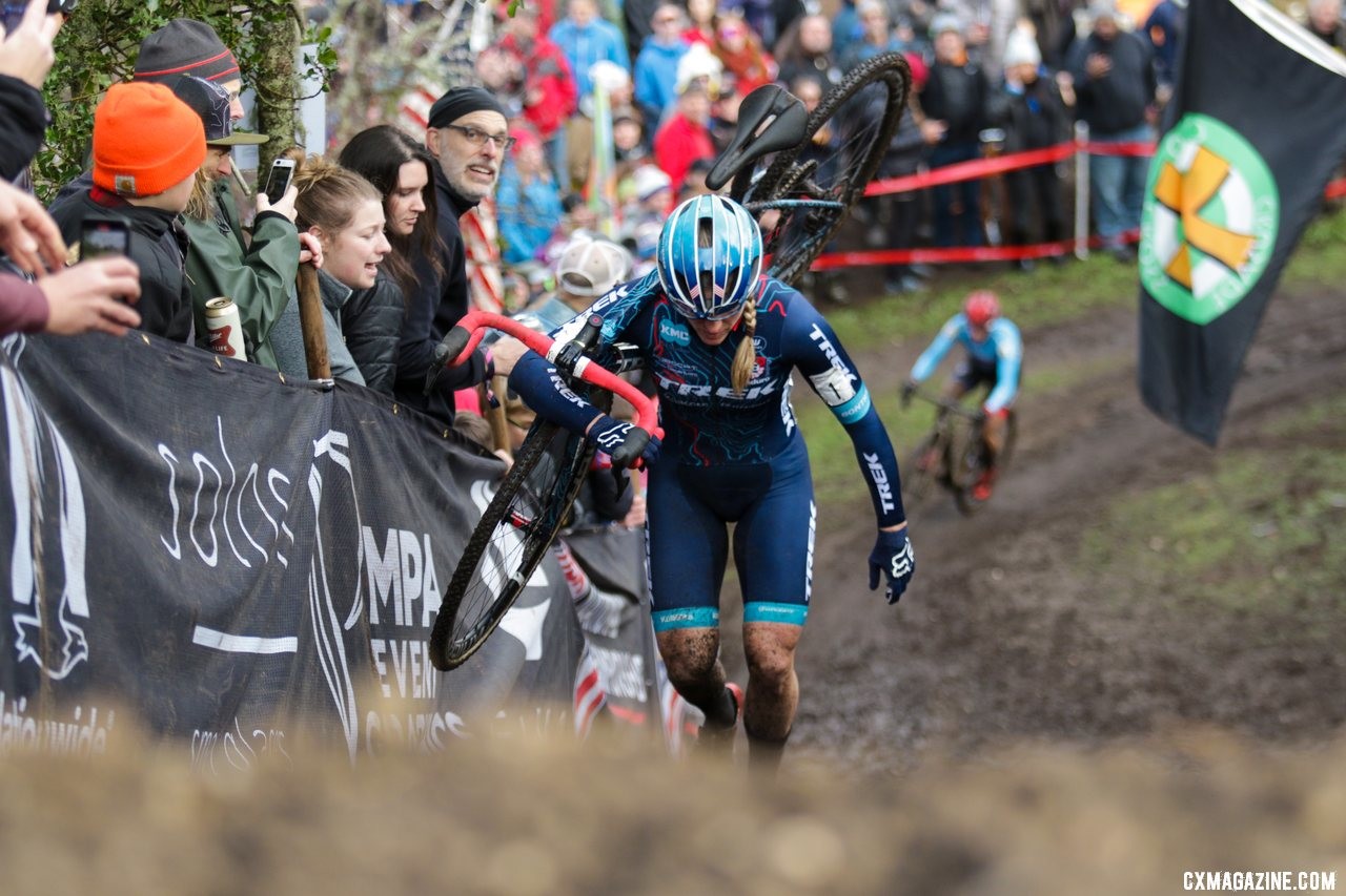 Katie Compton and Courtenay McFadden battled for the third podium spot deep into the race. Elite Women. 2019 Cyclocross National Championships, Lakewood, WA. © D. Mable / Cyclocross Magazine