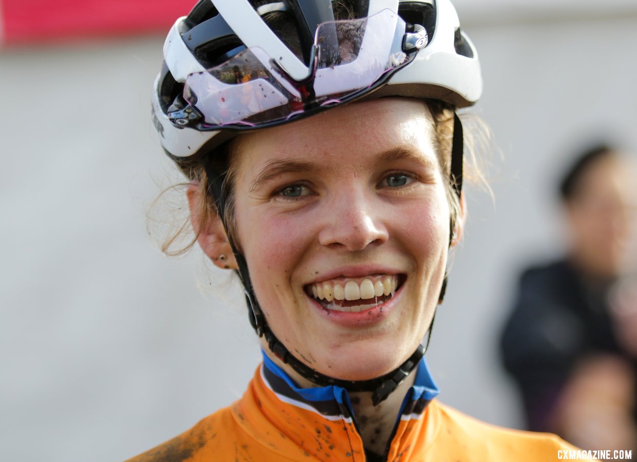 Clara Honsinger was finally able to savor her win at the finish. Elite Women. 2019 Cyclocross National Championships, Lakewood, WA. © D. Mable / Cyclocross Magazine