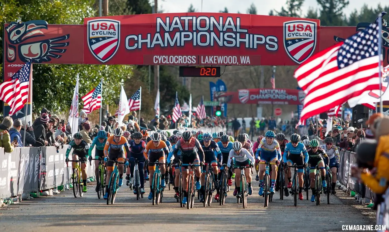 A number of women on strong seasons were looking to end Compton's legendary streak. Elite Women. 2019 Cyclocross National Championships, Lakewood, WA. © A. Yee / Cyclocross Magazine