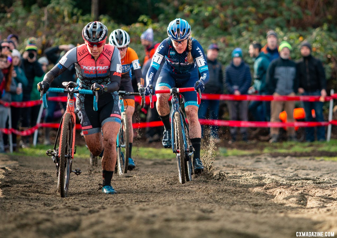 Rebecca Fahringer, Katie Compton and Clara Honsinger got off the front in Lap 1. Elite Women. 2019 Cyclocross National Championships, Lakewood, WA. © A. Yee / Cyclocross Magazine