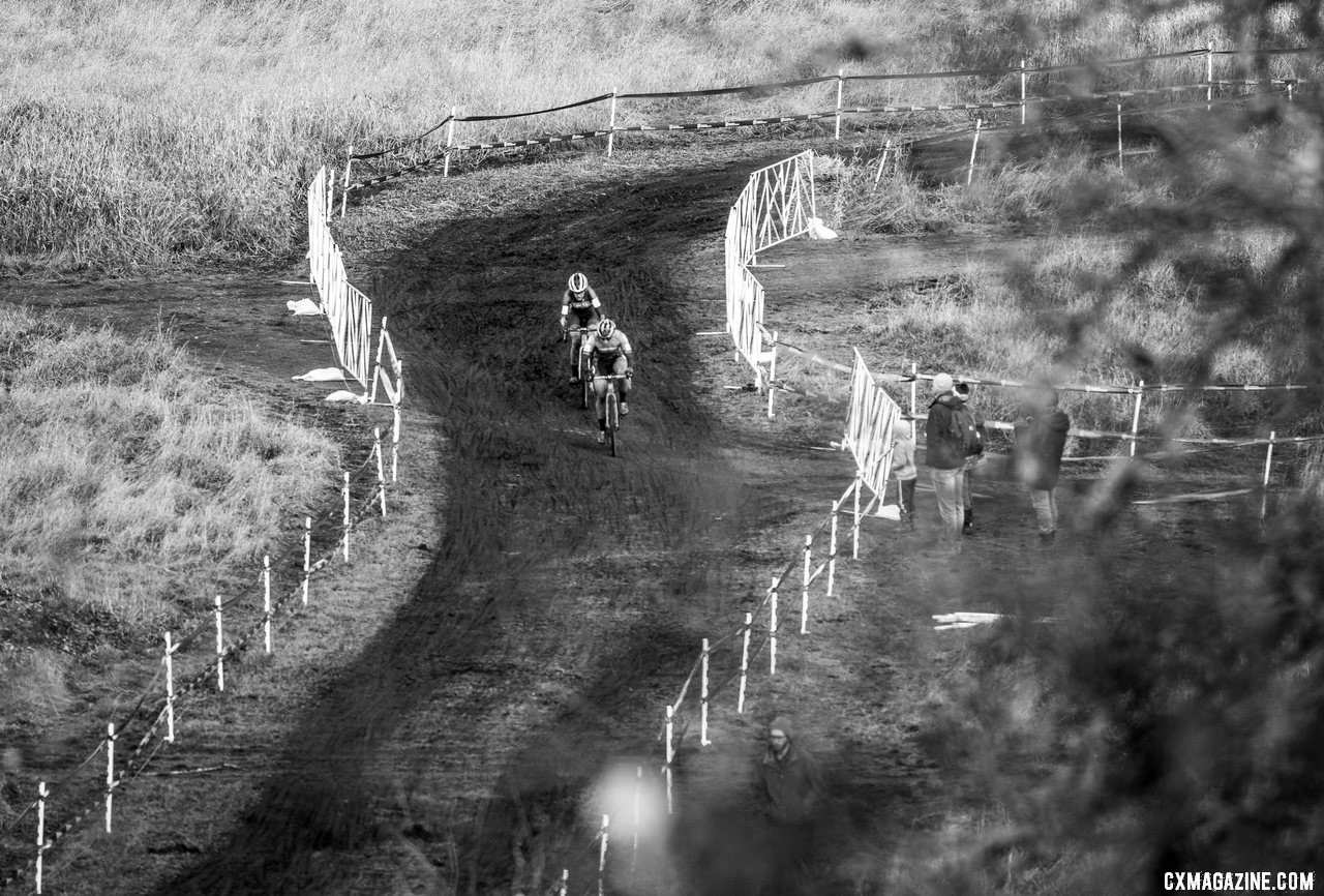 Rebecca Fahringer and Clara Honsinger went clear of Compton in Lap 2. Elite Women. 2019 Cyclocross National Championships, Lakewood, WA. © A. Yee / Cyclocross Magazine