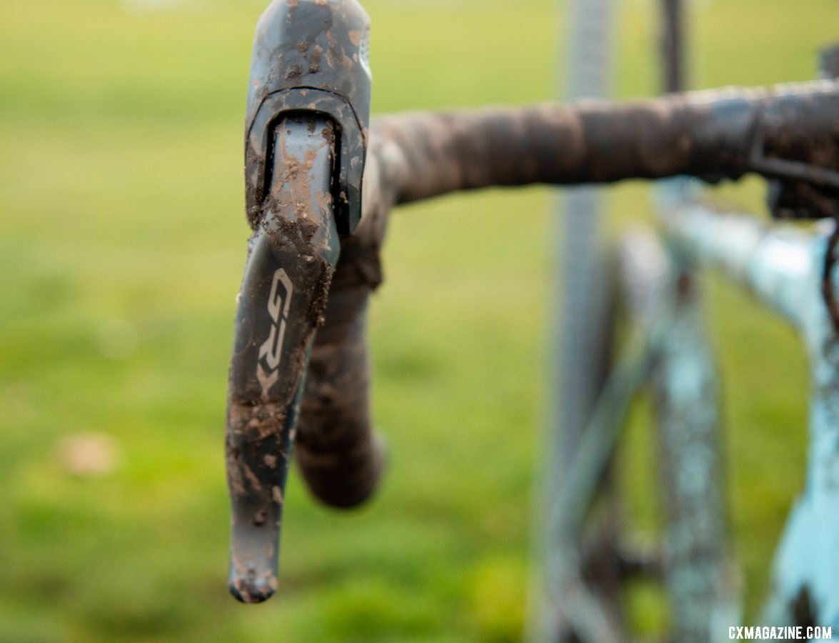 Hecht ran Shimano GRX where possible, including the RX815 dual-control levers. Gage Hecht's Elite Men's winning Donnelly C//C cyclocross bike. 2019 USA Cycling Cyclocross National Championships bike profiles, Lakewood, WA. © A. Yee / Cyclocross Magazine