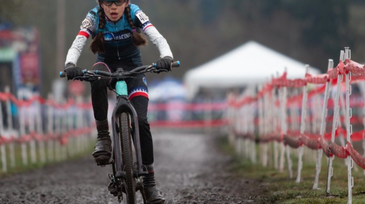 Kira Mullins built a large lead late in the race. Junior Women 11-12. 2019 Cyclocross National Championships, Lakewood, WA. © A. Yee / Cyclocross Magazine