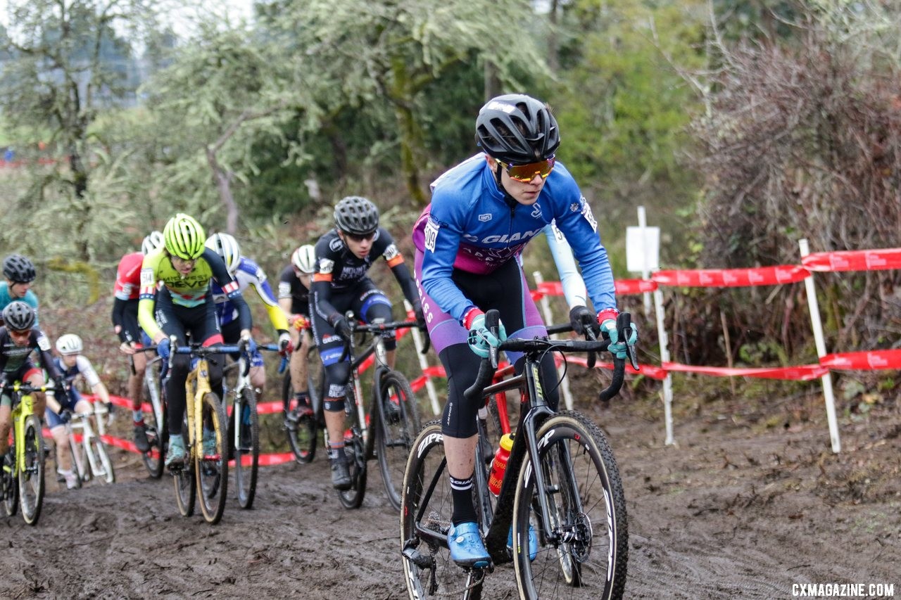 Benjamin Crimson leads up the early part of the first climb. Junior Men 15-16. 2019 Cyclocross National Championships, Lakewood, WA. © D. Mable / Cyclocross Magazine