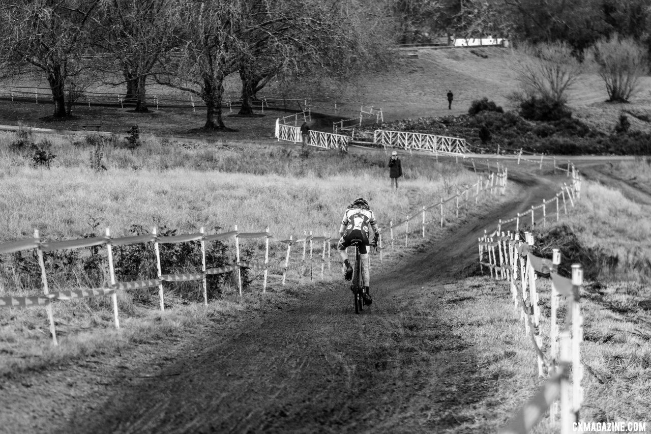 Nathan Zollman rolls down the gravel road toward the Disco-drop. Junior Men 15-16. 2019 Cyclocross National Championships, Lakewood, WA. © D. Mable / Cyclocross Magazine