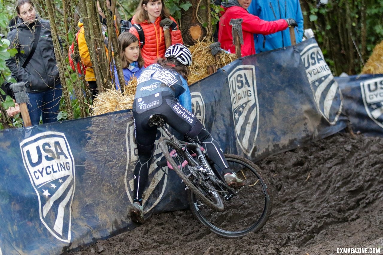 Olivia Lawson misses the turn on the Disco drop descent. Junior Women 15-16. 2019 Cyclocross National Championships, Lakewood, WA. © D. Mable / Cyclocross Magazine