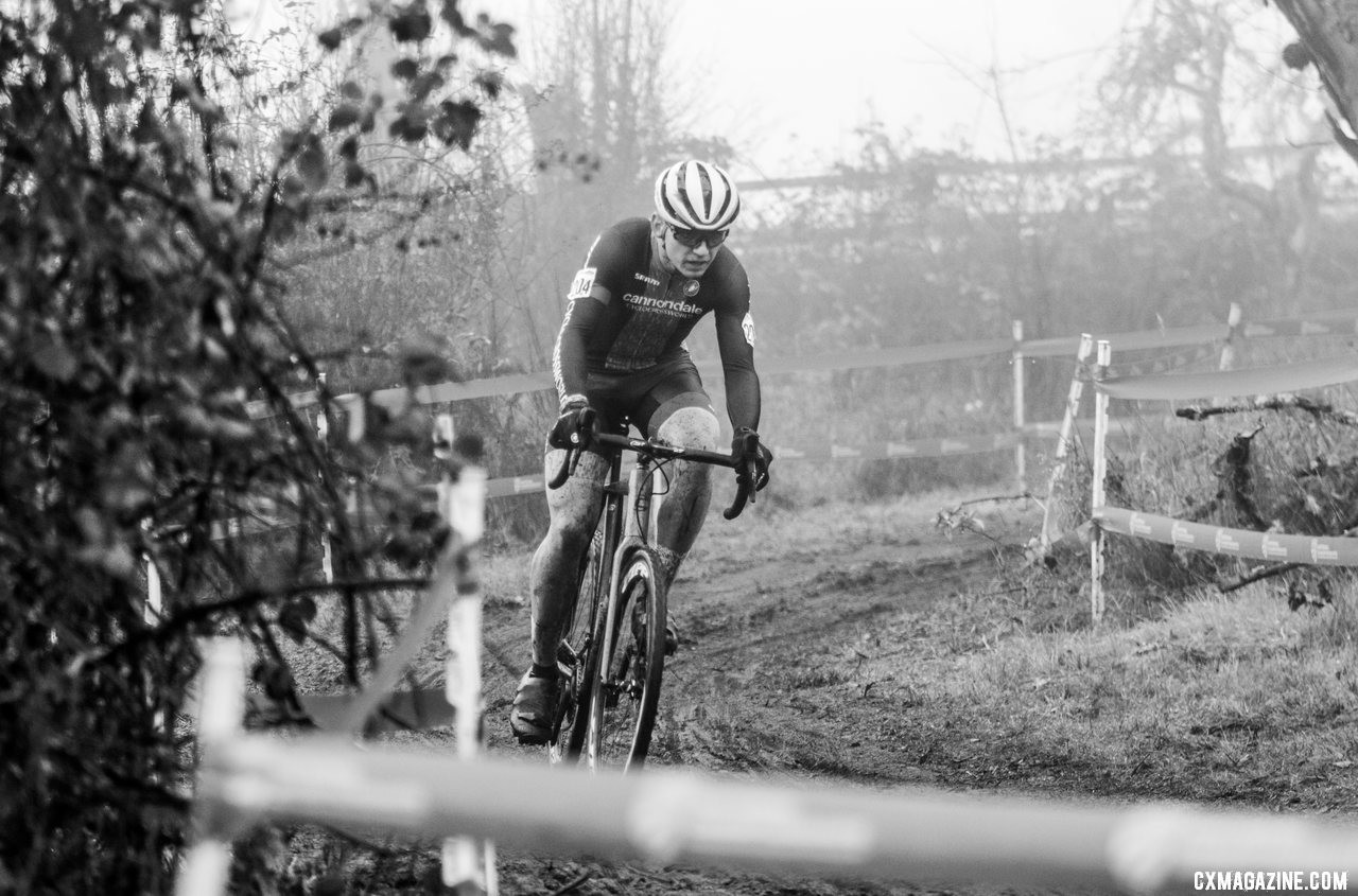 Magnus Sheffield rides through the fog.