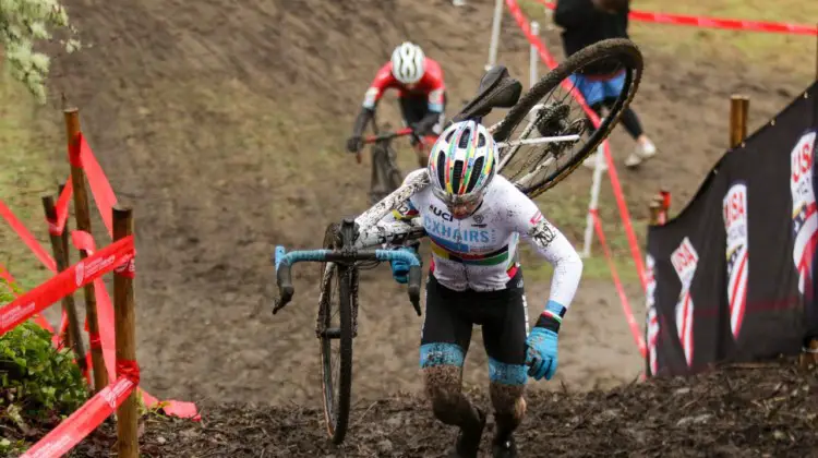 Andrew Strohmeyer climbs just ahead of Jared Scott. Junior 17-18 Men. 2019 Cyclocross National Championships, Lakewood, WA. © D. Mable / Cyclocross Magazine