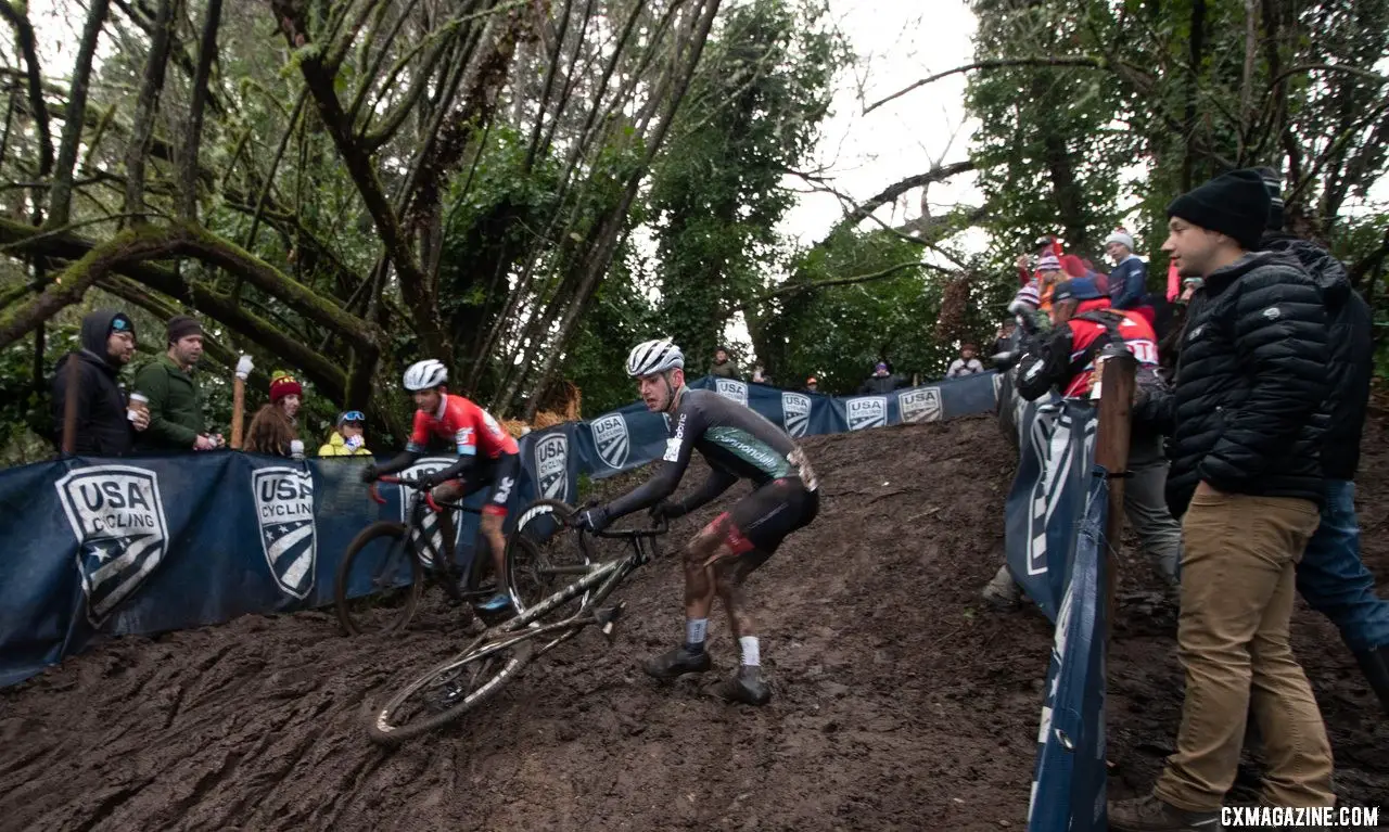 Magnus Sheffield got caught up on the second descent. Junior 17-18 Men. 2019 Cyclocross National Championships, Lakewood, WA. © A. Yee / Cyclocross Magazine